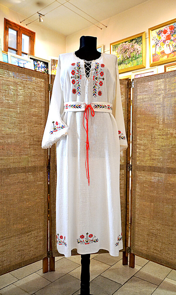 Hand-embroidered traditional Bulgarian long women shirt