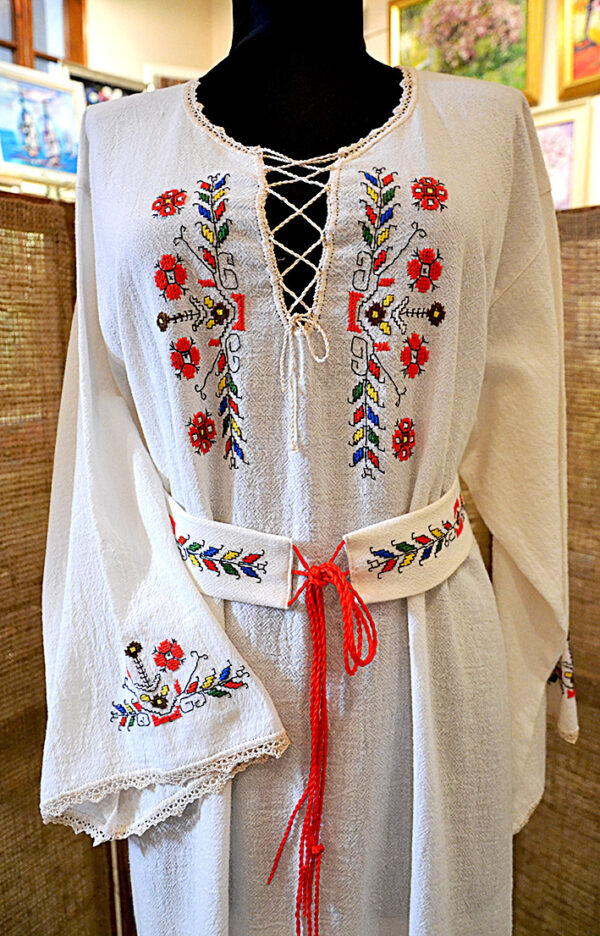 Hand-embroidered traditional Bulgarian long women shirt