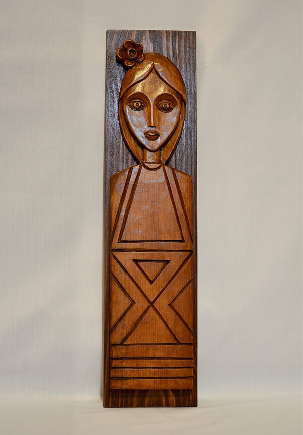Damsel handmade carving from pine wood