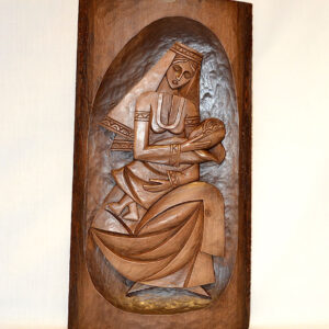 Mother and child wood carving art