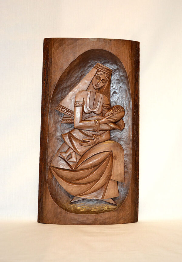 Mother and child wood carving art