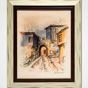 oil-acrylic painting old plovdiv hisar kapia