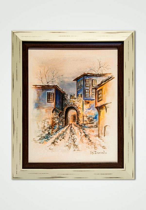 oil-acrylic painting old plovdiv hisar kapia