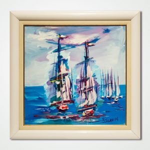 oil painting boats at sea