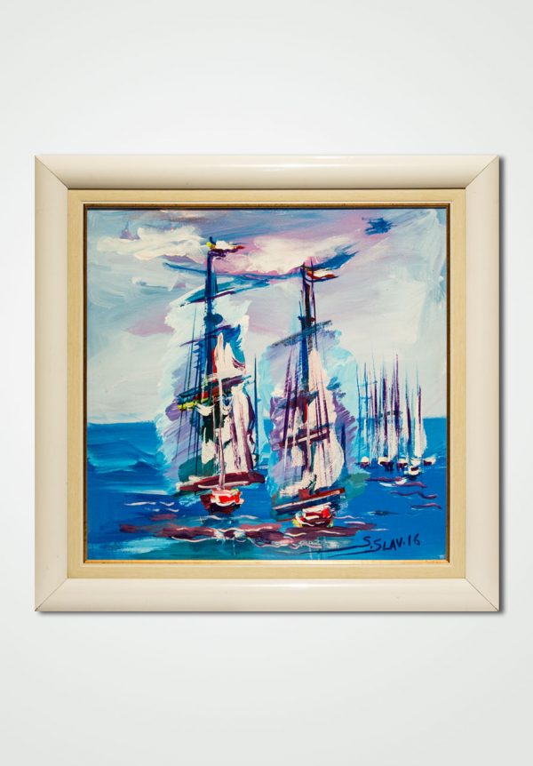 oil painting boats at sea