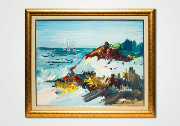 oil painting boats in the sea