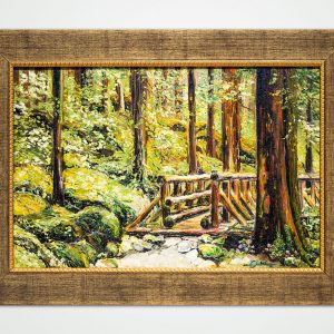 oil painting bridge in the woods