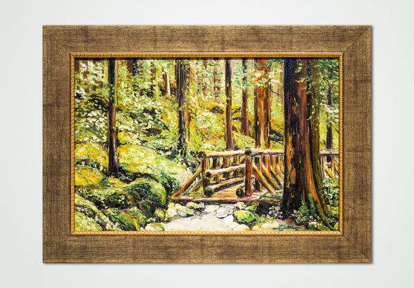 oil painting bridge in the woods
