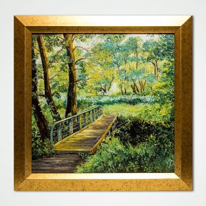 oil painting bridge in the woods