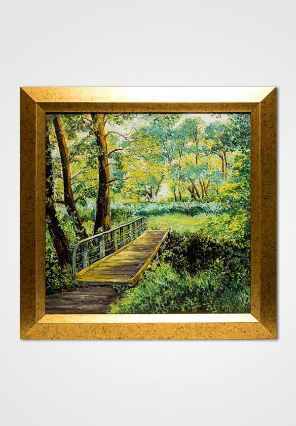 oil painting bridge in the woods