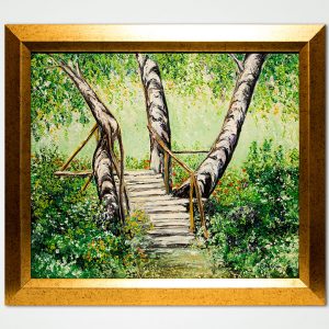 oil painting bridge in the woods