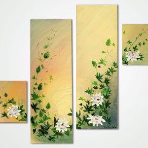 oil painting four part picture green flowers