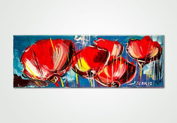 oil painting poppies on a blue background