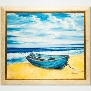 oil painting boat on the beach