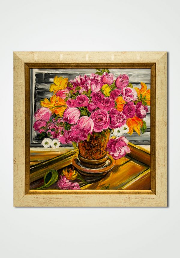 oil painting still-life vase with peonies