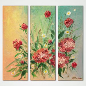 oil painting triptych peonies