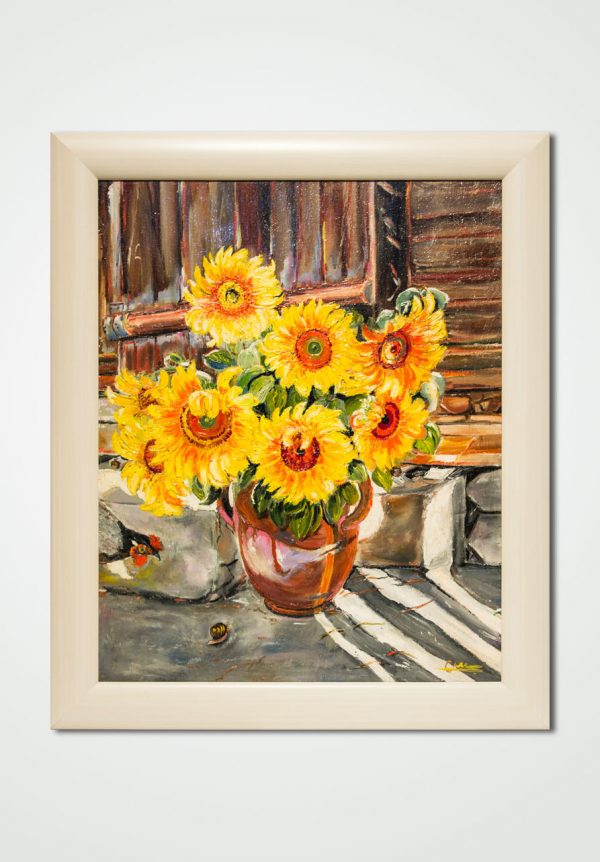 oil painting vase with sunflowers